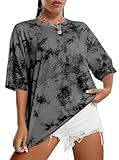 Picture of Remidoo Women's Casual Crewneck Short Sleeve Tie Dye Shirt Oversized T Shirt Basic Tee Top Grey Medium