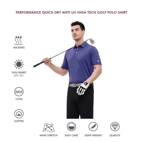 Image of Men's Golf Polo Shirts Short Sleeve Striped Performance Moisture Wicking Dry Fit Golf Shirts for Men