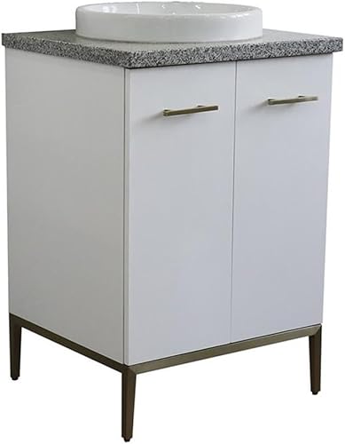 Miniatura 6 de Tivoli - Lavabo redondo individual de madera maciza de 25 pulgadas en piedra de granito blancogris