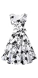 Dressever Women's 50s 60s Vintage Sleeveless Cocktail Party Dress with Pockets White Black Floral S