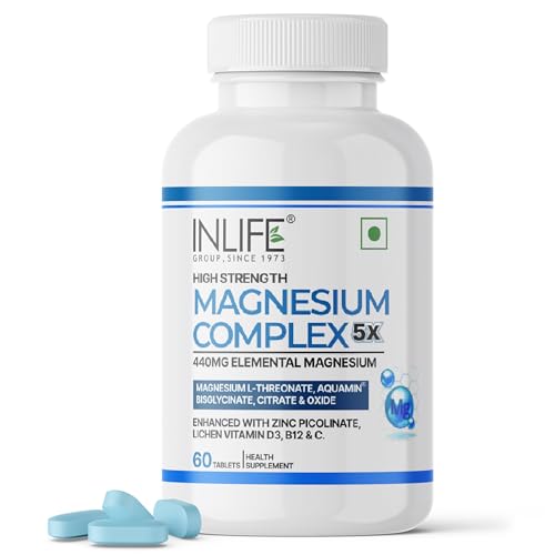 Image of INLIFE Magnesium Complex 2000mg, 5x Salts Glycinate L-Threonate Citrate, Zinc Vitamin C D3 B12, Muscle Nerve & Energy, 60 Tablets (Pack of 1)