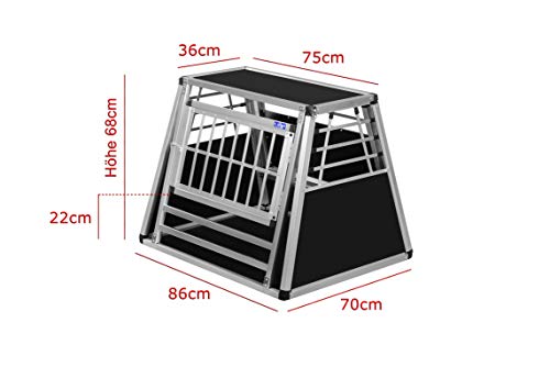 ALPUNA Transportbox N36 – Aluminium Hundebox 70×86×68 cm – Auto Hundebox mit Notausstieg, sicherer Hundetransport im Kofferraum