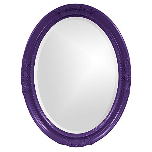 Image of Howard Elliott Collection Queen Ann Oval Glossy Royal Purple Wall Mirror, Oval Bevelled Hanging Wood Framed Vanity Mirrors for Home Decor, Living Room, Bathroom, Bedroom, or Hallway, 25 x 33 Inch