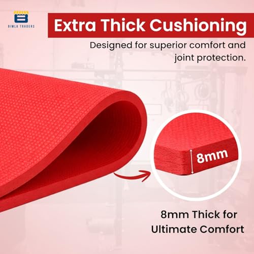 Image of Btag Premium TPE Yoga Mat for Women & Men | Anti-Slip Exercise & Gym Mat for Home Workouts | Lightweight & Durable | 8 mm (Red)