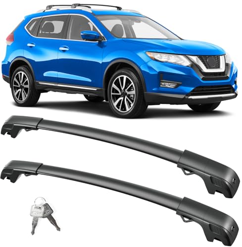 FengYu Lockable Roof Rack Cross Bars 220lb Compatible with Nissan Rogue 2014-2020 (with Raised Side Rails), Heavy Duty Aluminum Roof Rails Crossbars Cargo Bars Canoe Rooftop Black Carrier Luggage