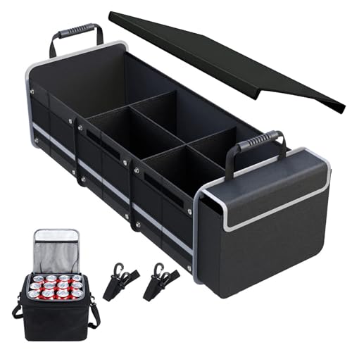 Oivjckx Car Trunk Organizer with Cooler Bag, Collapsible Multi-Compartment Car