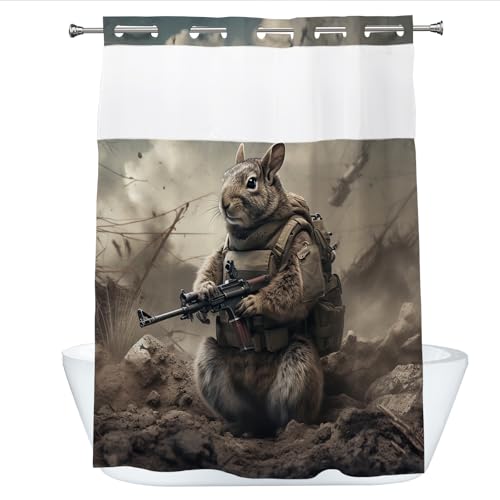 Dalianlc Cute Squirrel Shower Curtain Abstract Anime Theme Shower Curtain with Snap in Fabric Liner Set, Detachable Liner, See Through Mesh Top Window, Waterproof Washable 72" W x 74" H