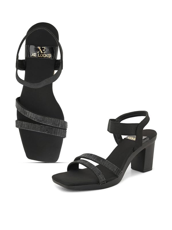 XE Looks Black Womens Fashion Sandals | Faux Leather Attractive and Stylish Block Heel | Casula & Wedding Occasion | For Women & Girls (B0D2V12XRZ) Amazon Price History, Amazon Price Tracker