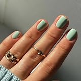 Uñas postizas cortas MouyouGlow, cuadradas verde claro unicolor Press on Nails uñas artificiales Full Cover,Light Green Plain Pure Colour Estate INS Acryl Fake Nails para mujer