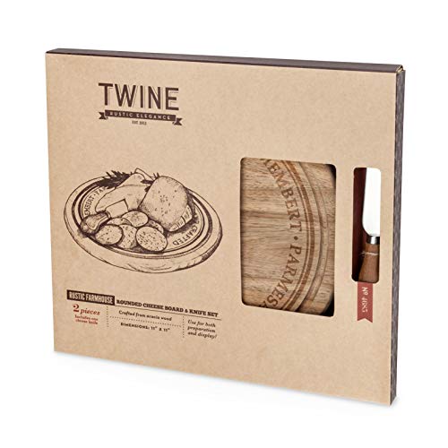 Twine Round Cheese Board and Knife Set Serveware Accessories for Appetizers and Charcuterie, 11 Inch Diameter, Brown - Thumbnail 5