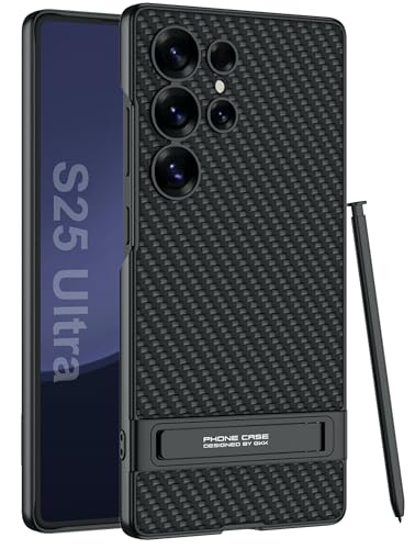 Image of BOUNCEBACK Vegan Leather Hard Back Case /Cover with Kick Stand for Samsung Galaxy S25 Ultra 5g - (Carbon Black | Faux Leather)