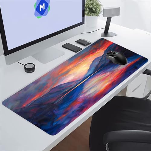 Tapis de Souris de Jeu 800x400x3 mm XXL Tapis de Souris Gaming Grand Tapis Bureau Antidérapant avec Bords Cousus pour Gamer, Ordinateur, PC Améliore précision et Vitesse (Paysage Abstrait)