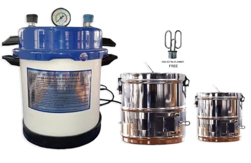 Image of Electric Autoclave Pressure Cooker Type (11x9 Inch) Powder Coated Autoclave Sterilizer Electric & Sterilizer Dressing Drum Heavy Duty size 8x8 inch & 6X6 inch 1 Extra Element Free