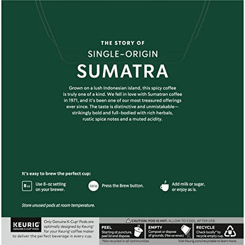 Image of Starbucks Coffee K-Cup Pods, Sumatra Single-Origin Coffee, Dark Roast Ground Coffee, Keurig Genuine K-Cup Pods, 32 Count (Pack of 4)