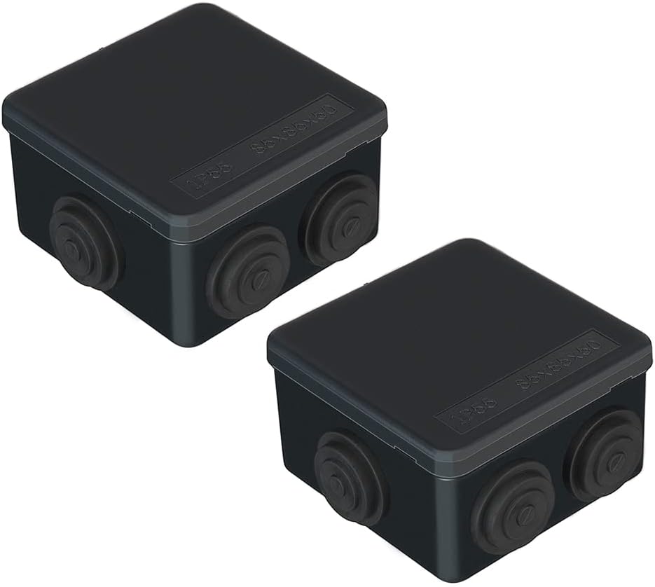 2 x IP55 Waterproof Junction Boxes, IP55 Dustproof Weatherproof Electrical Project Box, Universal Surface Mounted Enclosure Box for Indoor Outdoor Electrical Cables (85x85x50mm) – AVARTEK (Black)