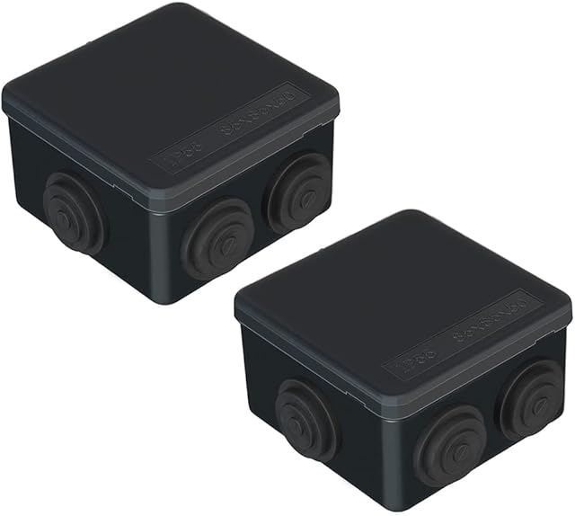2 x IP55 Waterproof Junction Boxes, IP55 Dustproof Weatherproof Electrical Project Box, Universal Surface Mounted Enclosure Box for Indoor Outdoor Electrical Cables (85x85x50mm)  AVARTEK (Black)
