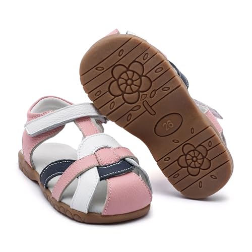 Image of Femizee Toddler Girls Leather Dress Sandals with Adjustable Strap | Toddler /Little Kids, Leather upper, Cushioned footbed, Hook-and-loop, Flexible Sole, Dressy summer occasions, Princess-style