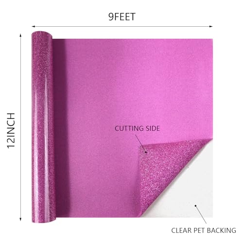 Image of HTVVETUR Glitter HTV Vinyl Rolls Heat Transfer Vinyl - 12 inch x 9ft Glitter Lilac HTV Vinyl for Shirts, Iron on Vinyl for Cameo - Easy to Cut & Weed for Heat Vinyl Design (J010 Glitter Purple-9ft)