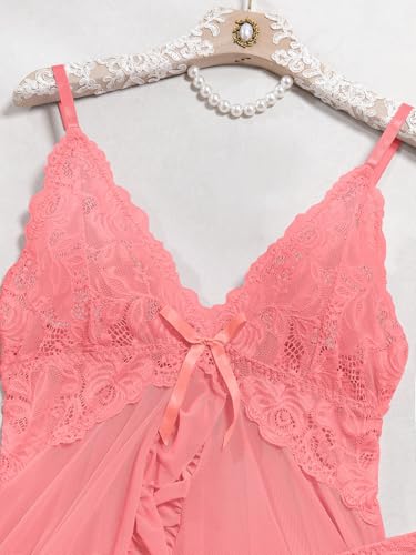 Image of Foxiny Sexy Ruffle Sheer Mesh Lace Wireless Babydoll Lingerie Dress with Thong 2 Piece