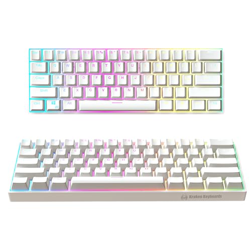 KRAKEN KEYBOARDS Kraken Pro 60 | 60% HOT SWAPPABLE Mechanical Gaming Keyboard for Gaming On PC, MAC, Xbox and Playstation (WHITEOUT | Silver Switches)