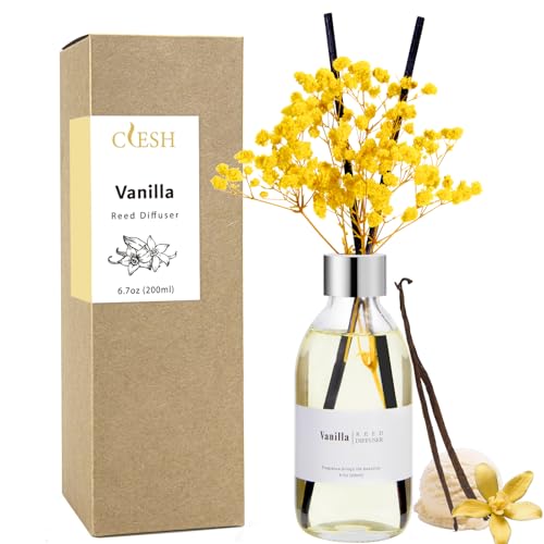 Clesh Reed Diffuser Set 6.7 oz Vanilla Scented Diffuser with Sticks Home Fragrance Reed Diffuser for Bathroom Shelf Decor