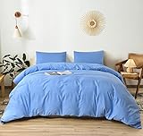 Colourful Snail 100-Percent Natural Washed Cotton Duvet Cover Set, Ultra Soft and Easy Care, Fade Resistant, Queen/Full, Light Blue