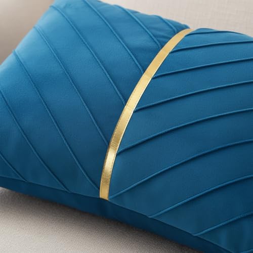 Image of Velvet Throw Pillow Covers 22x22 Pack of 2 Gold Decor Lake Blue
