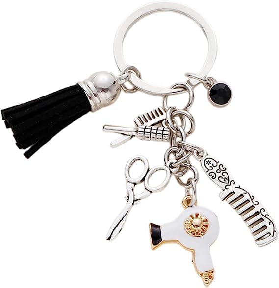 tenghong2021 Cute Hairdresser Comb Scissors Hair Dryer Keychain Tassel Black Diamond Charm Gift Hair Stylist Jewelry image 4