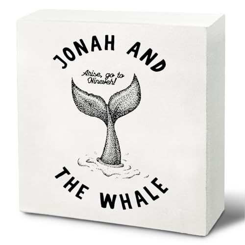 Image of UNCDLV Christian Decor - Jonah and the Whale Art Sign for Home, Desk, and Gifts - 5x5 Inch