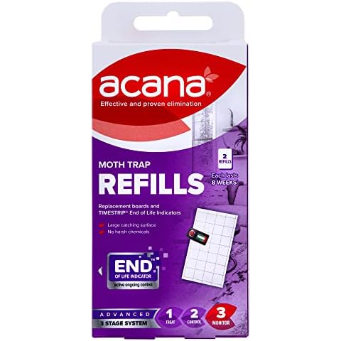 Acana Moth Trap Refills, Pack of 2 Pads - Ideal for Protecting Clothes, Carpets & Wardrobes - Home & Surfaces - Traps Moths, Pheromone Technology - Harsh Chemical Free - Refillable Cover