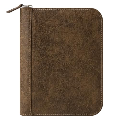 FranklinCovey - FC Basics Ring-Bound Binder for FranklinCovey Planners | Distressed Simulated Leather - Zipper Binder (Compact, Brown)