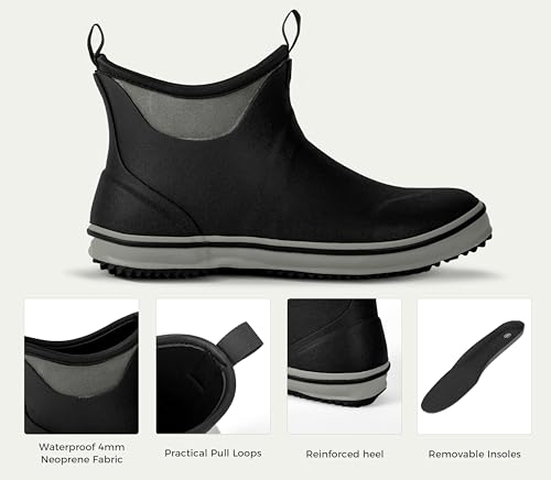 Image of Ubon Deck Boots for Men Waterproof Rubber Ankle Rain Boots for Fishing | Pull-On Shoes with Anti-Slip Traction, Breathable Lining, Removable Insole, Suited To Boats, Docks, Gardening, Camping