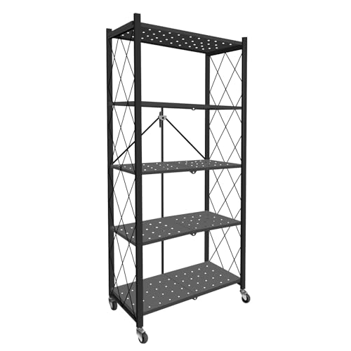 La Mejor Lista de Anaqueles Walmart los más recomendados. 43 KINKUNCO Estante Rack Organizador 5 Niveles Plagable Metalico, Uso Rudo Estilo Industrial Estantería de Malla con Ruedas y Marcos Laterales en X, para Tienda Estante Organizador...