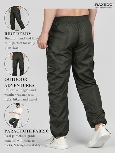 Image of Men's Water-Resistant Parachute Pants | Mens Bottom Wear | Cargo Pants for Men | Korean Pants for Man | Baggy Trackpants | Lightweight Multi-Pocket Utility Fit - Freedom to Move & All-Day Comfort