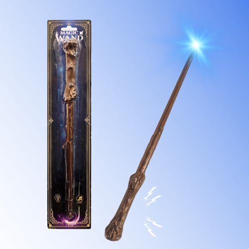 Image of WANNA PARTY WP Polyvinyl Chloride Harry The Magician Light Up Magic Wizard Wand, Light Up Witch Toys for Kids Cosplay Party Birthday Gift, Halloween Party, Brown