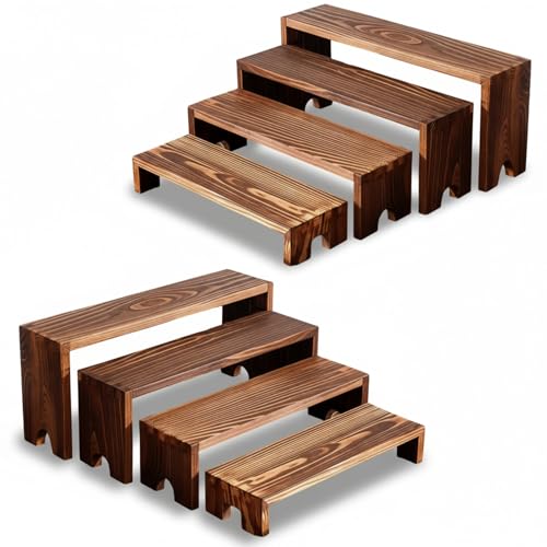 Image of 2 Set Wooden Display Stand,Stackable Wood Tiered Display Risers for Party