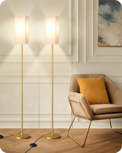 Image of 2Pack Floor Lamp, Pole with Foot Switch, Modern Standing Lamp Lampshade, Minimalist Freestanding Lamp (Bulb Not Included), for Living Room,Bedroom,Office,ETL Listed,Gold and Beige DE07LDP205