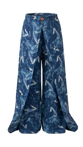 Image of Women Printed Open Rayon Palazzo Pants | Lightweight and Breathable Wide Leg Trousers Comfortable Casual Lounge Wear Flares for Women and Girls
