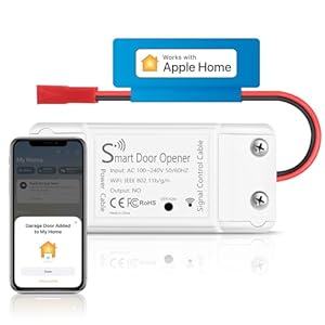 Smart Garage Door Opener, WiFi Garage Door Opener Compatible with Apple HomeKit, Siri, Amazon Alexa, Google Assistant, Smart Garage Control for Apple Home App, No Hub Needed