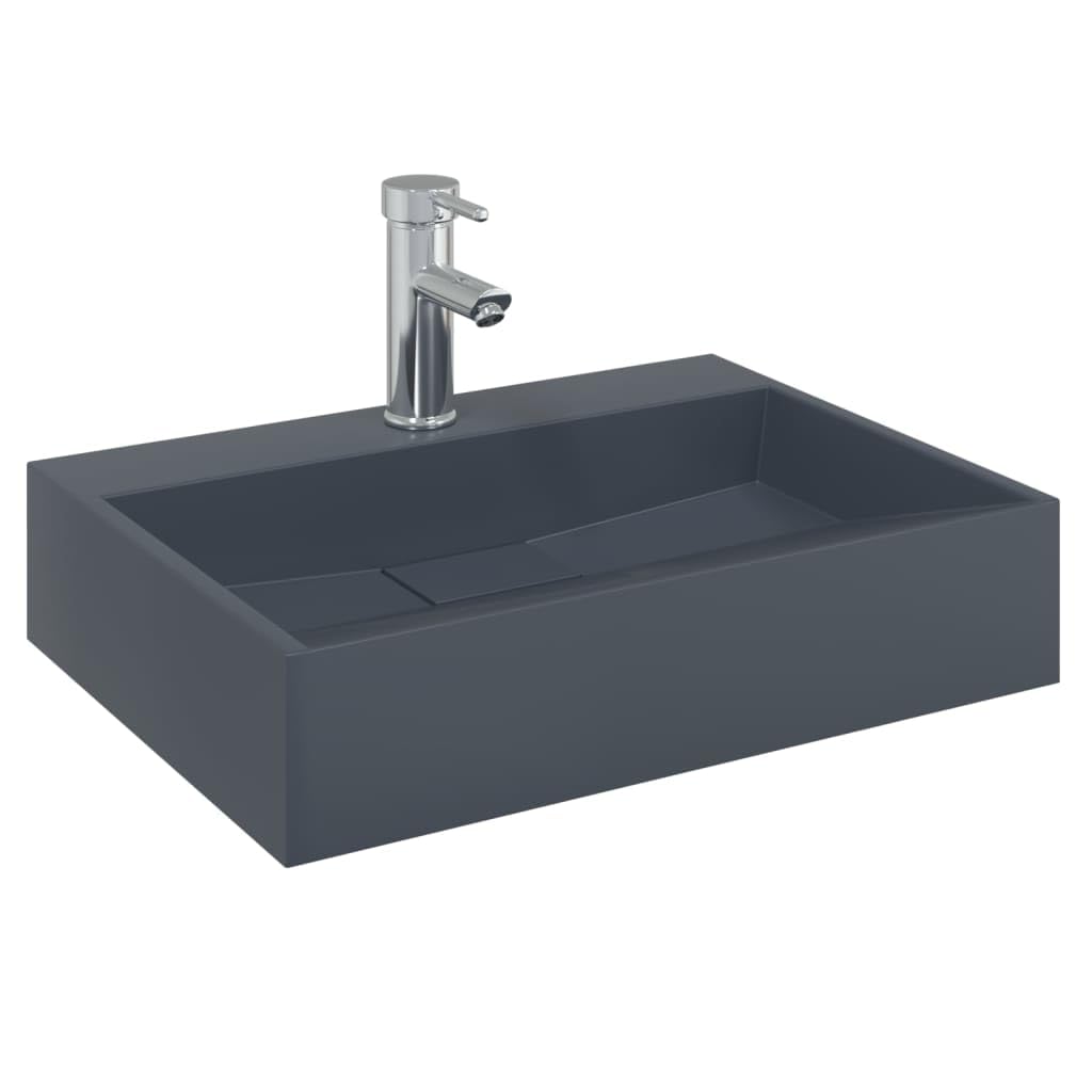 Vasque Żeliwo mineralne 50x38x11 cm Antracyt | Umywalka, otwór na kran, montaż ścienny lub blatowy, łatwe czyszczenie