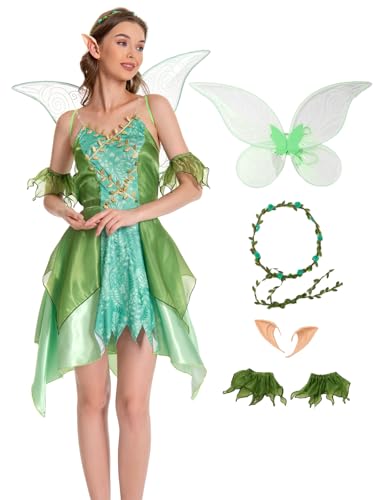 Adult Halloween Fairy Costume for Woman: Woodland Costume with Elf Ears Crown Wings Cute Disfraz de Halloween Mujer