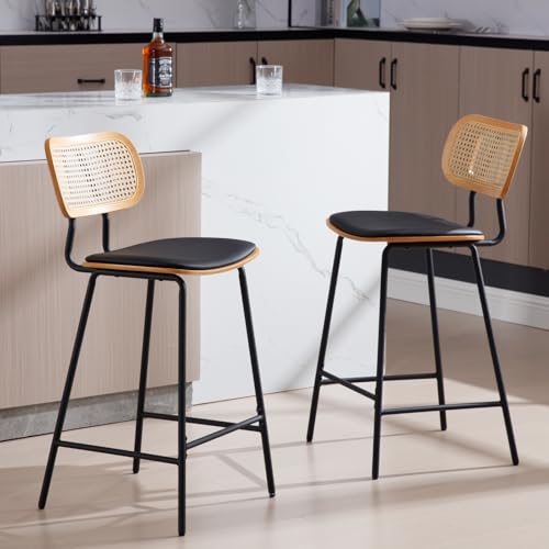 Ya-Home Barhocker 2er Set Rattan Barstuhl mit Metallbeinen...
