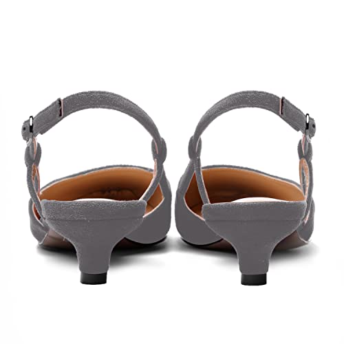 ROSERWISH Womens Cute Square Toe Slingback Suede Wedding Buckle Comfortable Kitten Low Heel Pumps Dress Shoes 1.5 Inch4