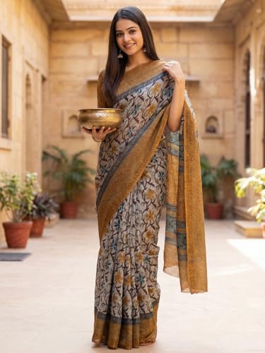 Image of AKHILAM Women's Kanjivaram Pure Soft Silk Saree With Unstitched Blouse Piece