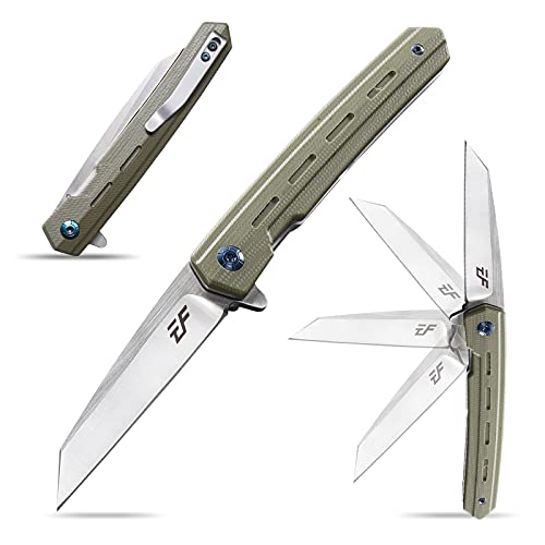 Eafengrow EF946 EDC D2 Folding Knife, G10 Handle EDC Flipper Knife with Pocket Clip Fast Opening Ball Bearing Folder with Locking Liner Camping Tactical Hiking Survival Outdoor tool knife(GREEN)