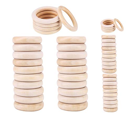 MDCEO Anneaux en Bois Naturel, 50 Pièces Anneau de Dentition en Bois, Bague Bois pour L'artisanat, Bricolage Pendentif Anneau et Fabrication de Bijoux (55 mm, 30 mm) Cover