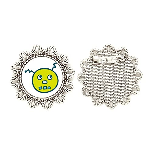 Broche de plata de robot y flores, el regalo original para cumpleaños