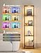 Display Shelf with RGBW Light, Color Changing Curio Cabinet Floor Lamp with Shelves Corner Standing Column Lamp Etagere Organizer Tower Nightstand Bookcase for Living Room Bedroom Office Décor Black