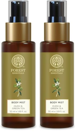 Image of Forest Essentials Fragrant Body Mist Oudh & Green Tea | Aloe Vera juice infused Perfume Spray to keep Skin Scented & Hydrated Through the Day (Pack of 2)