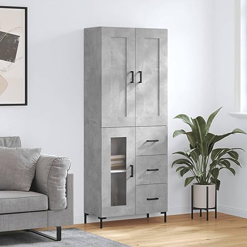 DYRJDJWIDHW aparadores Salon,vitrinas y aparadores,Aparador Alto Madera contrachapada Gris hormigón 69,5x34x180 cmAdecuado para cocinas, Salones pasillos